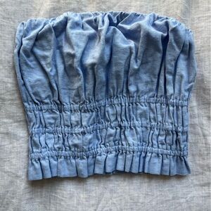 Ruched Linen Strapless Crop